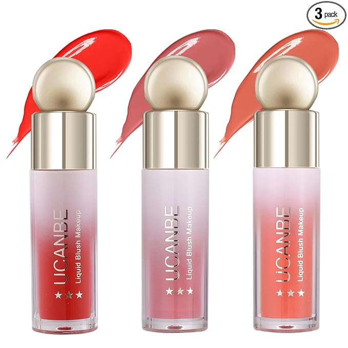 UCANBE 3 PCS Liquid Blush Makeup Kit, Soft Cream Face Blush for Cheeks, Dewy Cheek Tint, Easy to Blend & Light Weight Face Blushes for Women Girls(02)