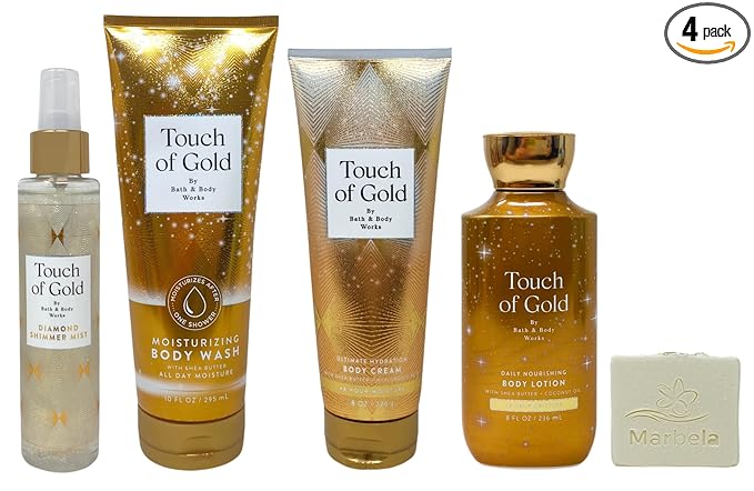 Bath & Body Works Touch of Gold Diamond Shimmer Mist, Moisturizing Body Wash, Ultimate Hydration Body Cream and Daily Nourishing Body Lotion with a Natural Oats Bar