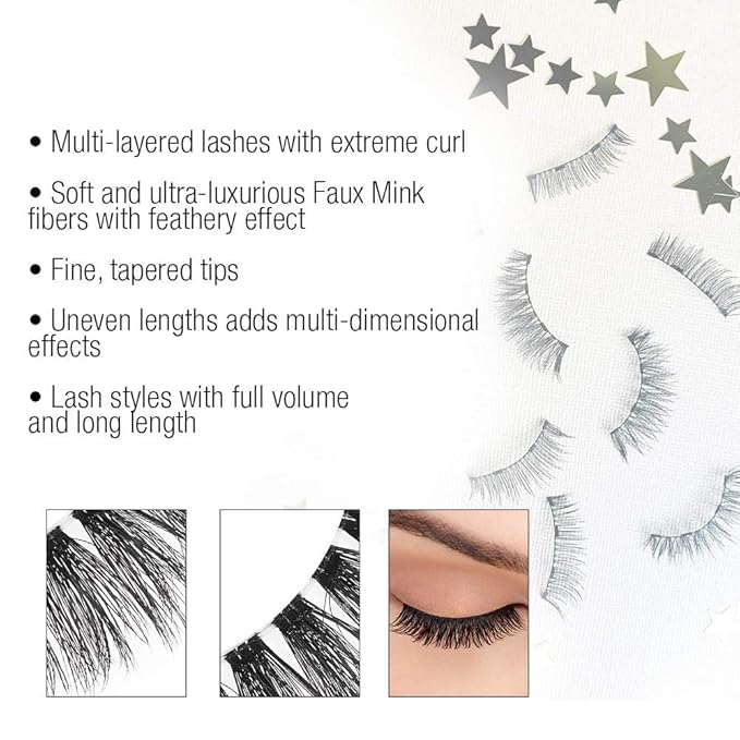 Ardell False Eyelashes 3D Faux Mink Lashes, 860 - Lightweight Strip Lashes with Invisiband for a Dramatic Eye Look, 4 Pairs