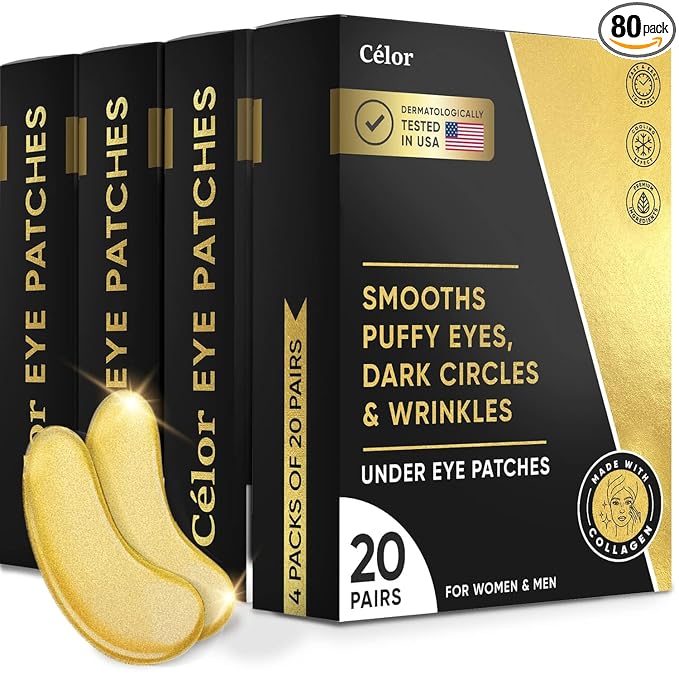 Celor Under Eye Patches for Puffy Eyes and Dark Circles - Eye Masks with Amino Acids & Collagen, Eye Care for Wrinkles - Birthday Gift for Women - Skincare Self Care - USA Tested (80 Pairs)