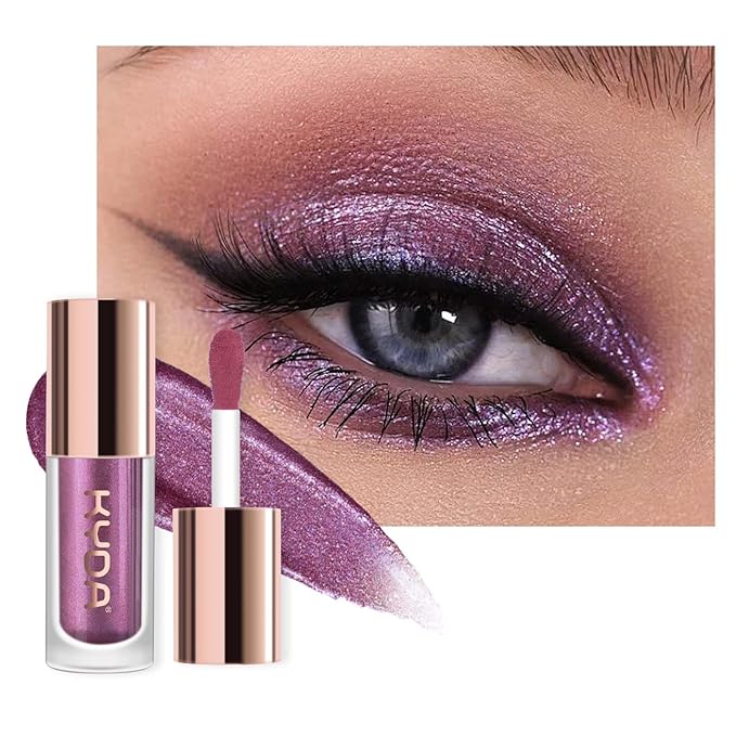 KYDA Liquid Glitter Eyeshadow, High Pigment Dark Purple Metallic Glittery Finish, Soft Lightweight Creamy Formula, One-Swipe Coverage, Long-wearing Crease-Resistant Eyes Glitter Makeup, 0.25oz