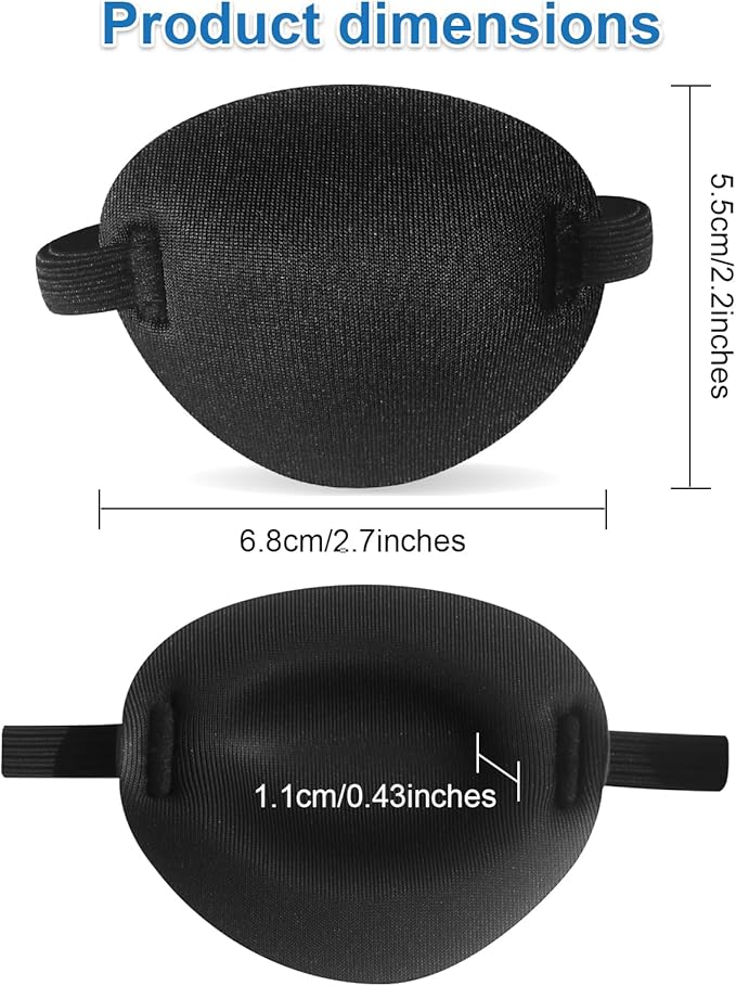 2PCS 3D Pirate Eye Patch for Kids, Soft Medical Eye Patches, Adjustable Amblyopia Lazy Eye Patches for Left or Right Eyes(Black)