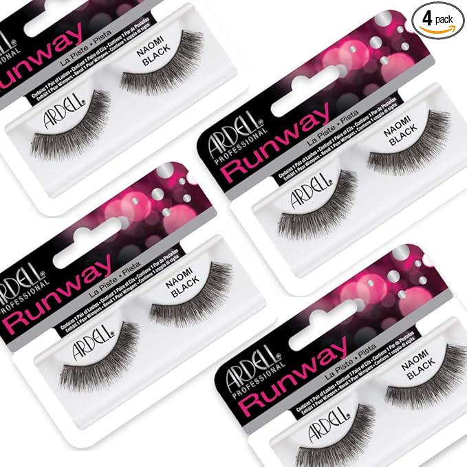 Ardell False Eyelashes Naomi Black - Full Volume, Natural Look Lashes, Comfortable Wear, 4-Pack