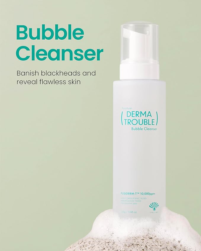 Derma Trouble Bubble Cleanser (5.46 fl oz) Non-Comedogenic BHA Low-pH Mild Micro Foaming Cleanser for Sensitive Skin with Sebum-Control Complex for Bumpy Skin, Blackheads, Whiteheads