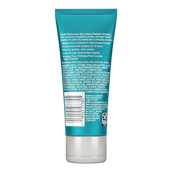 Curel Extreme Dry Hand Dryness Relief, Travel Size Hand Cream, Easily Absorbed for Long-Lasting Relief after Washing Hands, with Eucalyptus Extract, 3 Ounces (Pack of 2)