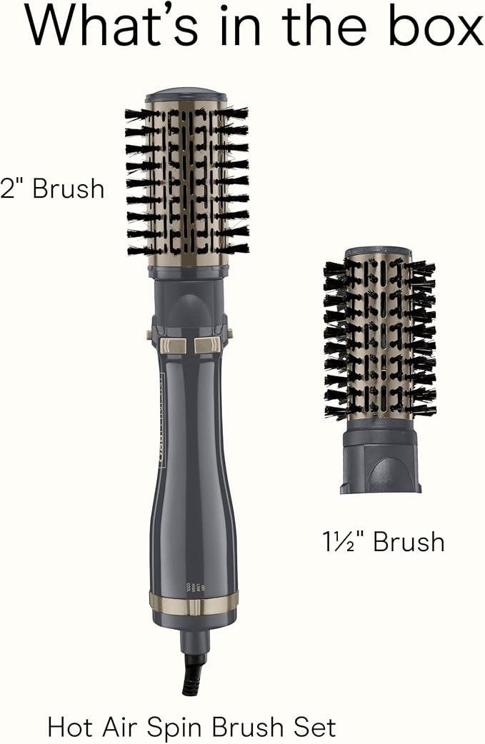 INFINITI PRO CONAIR Hot Air Styling Brush Set with 2-inch and 1.5-inch Bristles, 2 Tourmaline Ceramic Rotating Dryer Brush Attachments, Ideal for Every Hair Type, Multicolor