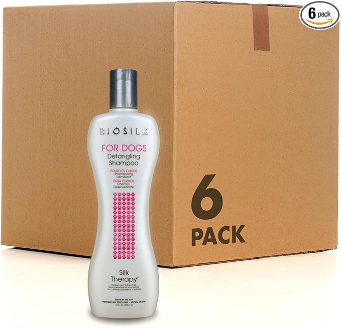BioSilk for Dogs Silk Therapy Detangling Shampoo, Cleans and Moisturizes, Dematting Shampoo with Silk Proteins and Coconut Oil, No Parabens, pH Balanced, Made in USA, 12 Fl Oz - 6 Pack