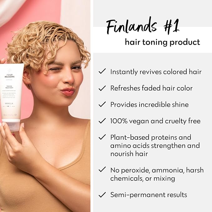 FOUR REASONS Color Mask, Vanilla Blonde (27 Colors) – Hair Gloss & Color Depositing Conditioner – Semi Permanent Hair Toner for Color-Treated Hair Color For Women – Vegan & Cruelty-Free – 6.76 fl oz