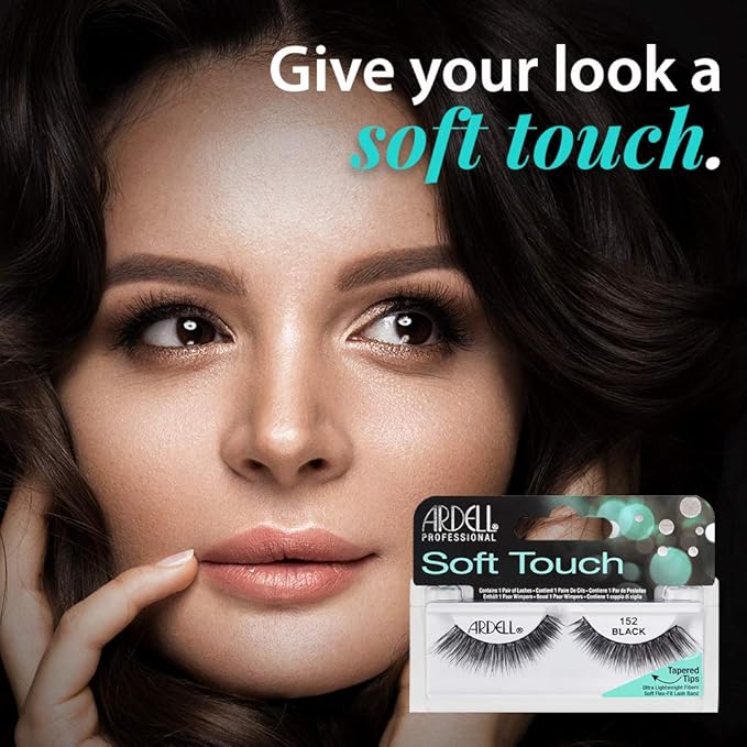 Ardell False Eyelashes Soft Touch 152 - Black, Lightweight, Reusable for Natural Look Strip Lashes for Everyday Wear, 4 Pack