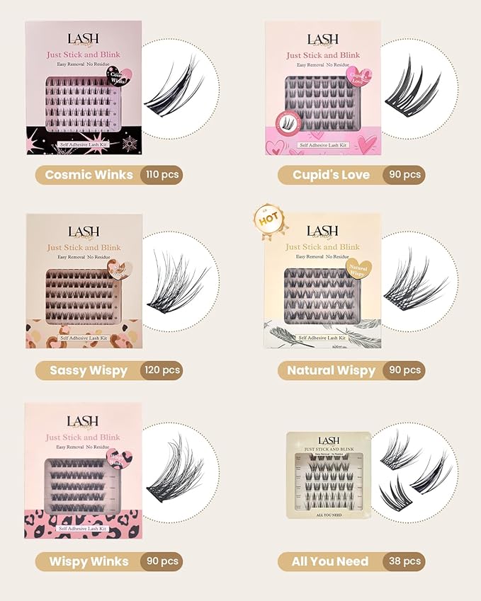 Self Adhesive Eyelashes Glue Free Lash Clusters Easy Removal Ultra Thin Lightweight Press on lashes Natural Wispy 10-14mm Fluffy False Eyelashes 90 Clusters Lash Clusters Kit