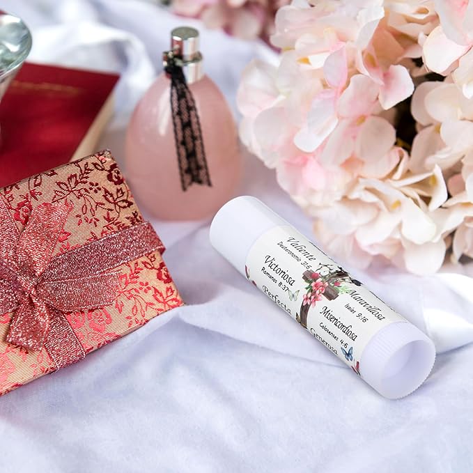 50 Pcs Christian Gifts for Women Spanish Religious Lip Balm Bulk Bible Verse Spanish Mother's Day Gifts for Women Faith Religious Scripture Church Party Favor for Teacher Coworker Employee