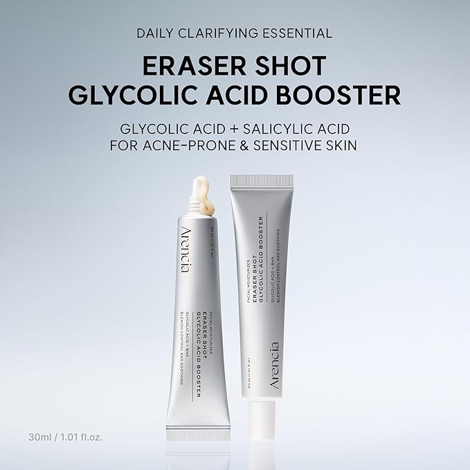 Arencia Eraser Shot Serum Glycolic Acid Booster with AHA BHA, Exfoliating Face Serum for Acne-Prone Skin, Pore Care & Texture Refining, Lightweight Daily Skincare, 30 mL / 1.01 fl. oz.