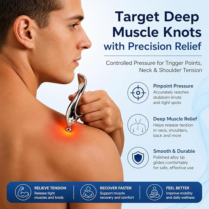Melonsun Trigger Point Massage Tool for Deep Tissue Relief, Gua Sha Facial Massage & Acupressure Tool for Face & Body, TMJ Massager, Muscle Scraper & Thumb Saver for Neck & Shoulder Tension