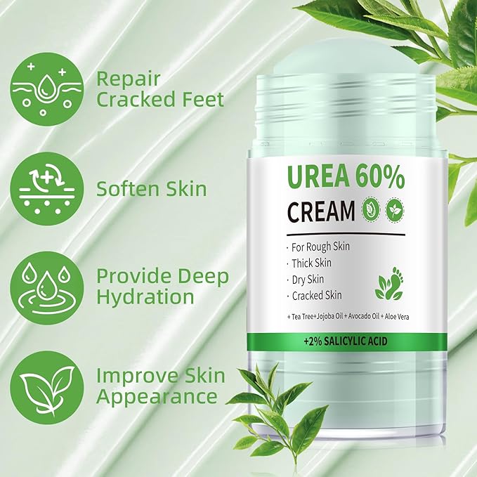 Urea Cream 60 Percent for Feet Maximum Strength, Cracked Heel Stick, Urea Foot Cream for Very Dry Feet Knees Elbows Hands, Thickened Skin, 40g/1.41oz
