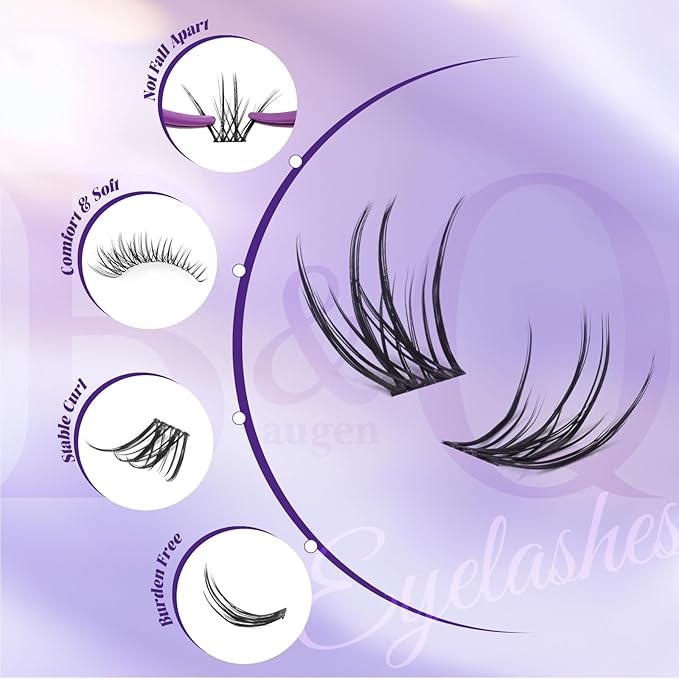 B&Q Natural Lash Clusters 06 - Cluster Eyelash Extensions, Pestañas Postizas Naturales Style Eyelashes Comfort Fit - Day-to-Night Natural Effect - Office & Date Ready For Effortless Beauty(8-16mix)
