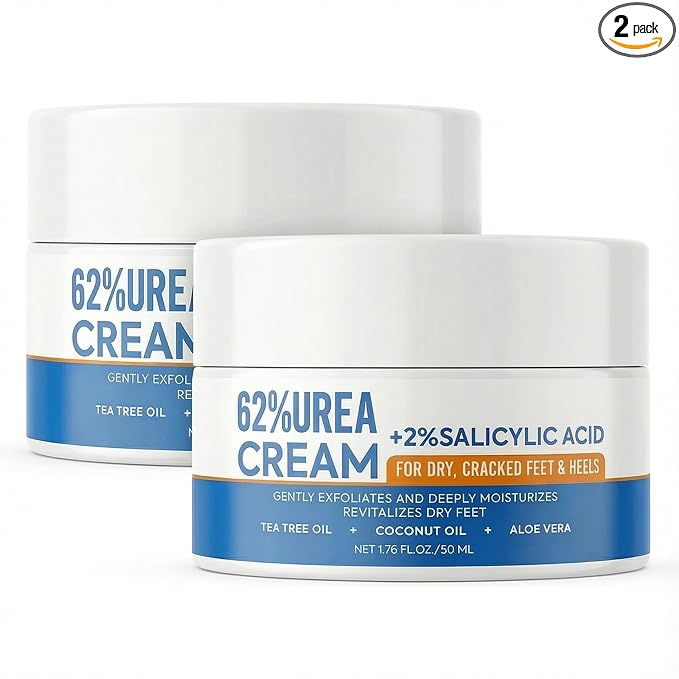 Grospe Urea Cream 62% with 2% Salicylic Acid Foot Cream for Dry Cracked Heels Feet Intensive Callus Remover Exfoliating Hand Cream for Rough Knees Elbows Dead Skin Remover Moisturizer Lotion, 2 Pack