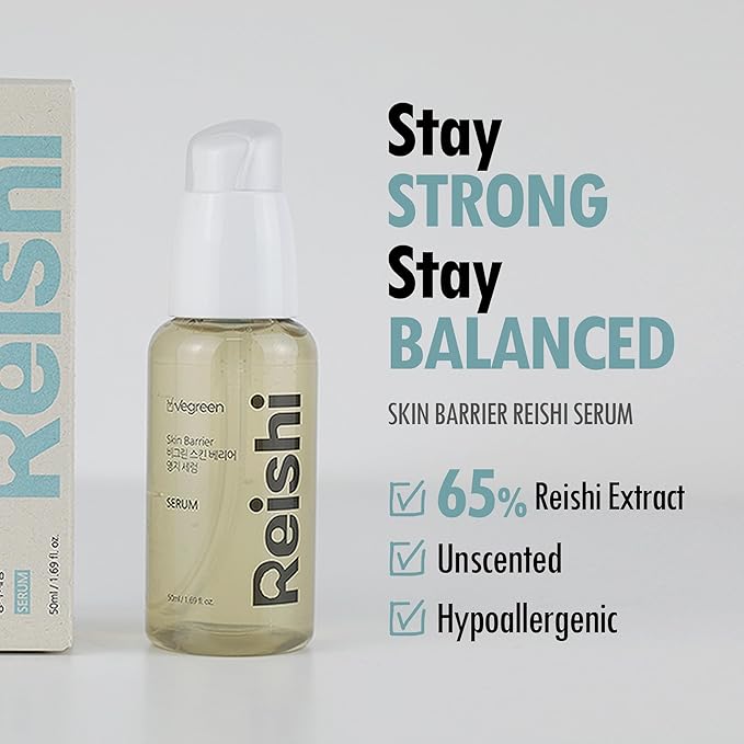 VEGREEN Skin Barrier Reishi Face Serum Skin Barrier Repair Moisturizer | Korean Hydrating Serum w/Mushroom Extracts & Lactobacillus Ferment | Glass Skin Serum for Face for All Skin Types 1.69 fl oz