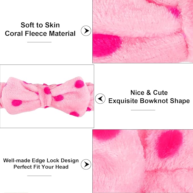 Casoty 10 Pcs Skincare Headbands, Spa Headband for Washing Face, Soft Coral Fleece Hair Bands for Makeup, Bow Headbands for Face Washing Shower Skin Care Yoga