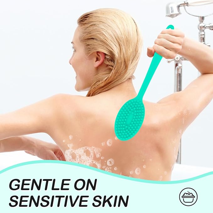 MateeyLife Silicone Body Scrubber Exfoliator with Handle, Gentle Back Scrubber for Shower, Shower Brush for Body, Bath Back Brush for Shower, Silicone Loofah Body Scrubber, Bath Scrubber for Body