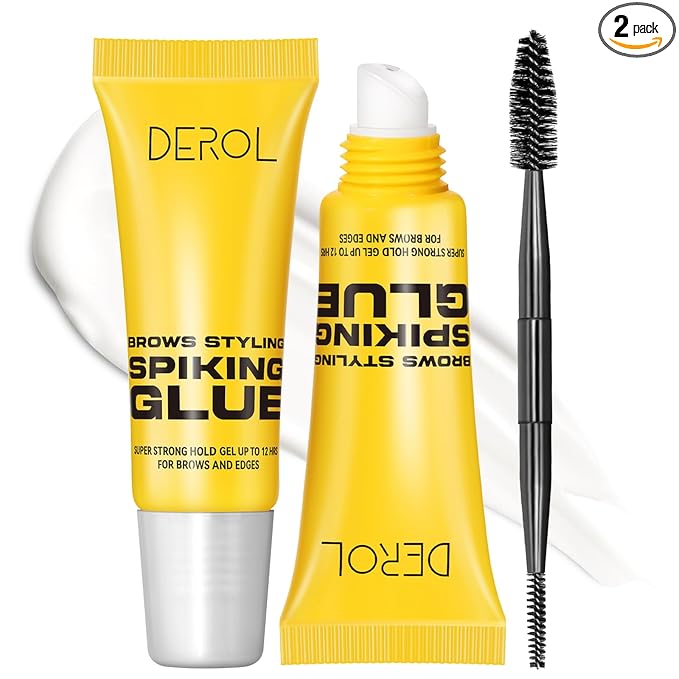 Erinde Brow Glue Eyebrow Gel, Lightweight Brow Gel, Brow Fix Gel for Long-Lasting Hold, 2 in1 Brow Gel & Hair Edges Gel, Waterproof, Smudge-Resistant, Quick-Dry Brow Styling Wax, Clear, 2PCS