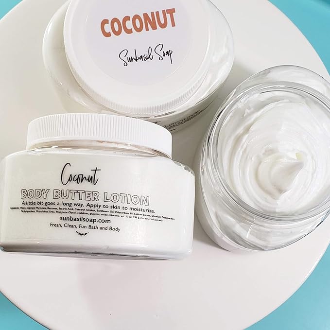 Sunbasil Soap Coconut Whipped Body Butter Lotion Everyday Skin Care Gentle Moisturizer for Women