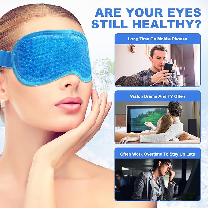 candyfouse 2Pack Cold Cooling Eye Mask, Reusable Hot Colder Therapy Gel Bead with Plush Backing for Puffiness Migraine Stress Relief Skin Care Dry Eyes