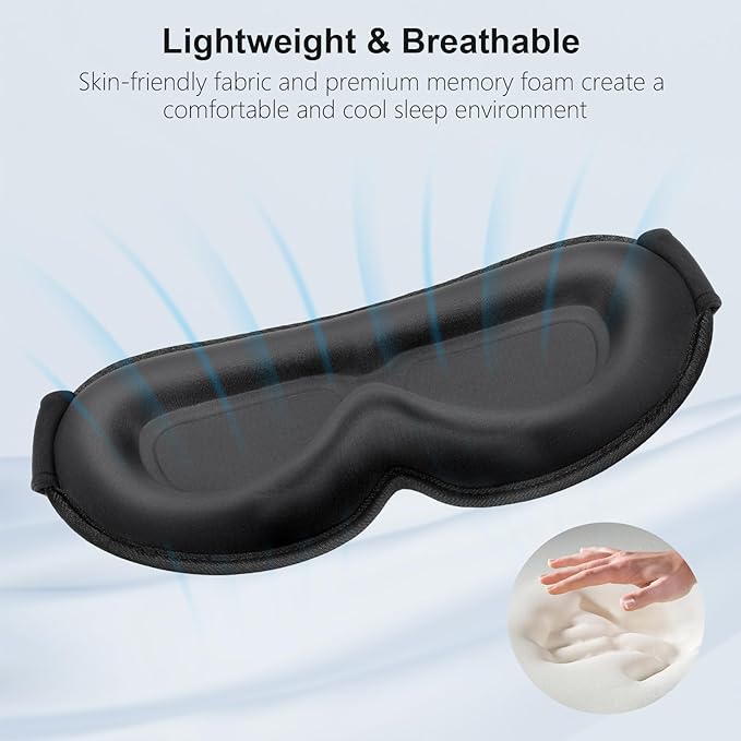 Gritin 100% Blackout Sleep Eye Mask for Women Men, Zero Pressure Sleeping Mask - Ergonomic Design 3D Cutout Eye Movement and Eyelash Friendly Night Blindfold, Ultra Soft Comfortable for Sleeping