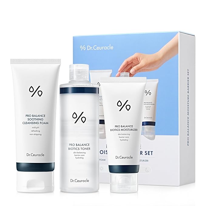 Dr.Ceuracle Pro Balance Moisture Barrier Set - Moisturizing pH Balanced Korean Skincare Gift Set included Cleansing Foam, Toner, Cream