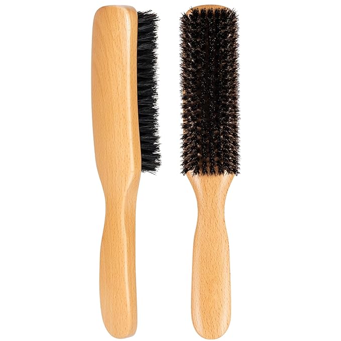 STYLEMATE Boar Bristle Slick Back Hair Brush for Women Men, Natural Soft Bristle Hair Brush for Thin & Fine Hair, Medium Hardness Smoothing Hairbrush for Polishing, Deepening & Styling