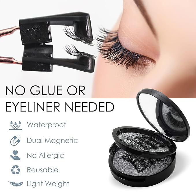 Magnetic Eyelashes, Light Weight Natural Look False Eyelashes with Applicator and Eyelash Comb, Reusable & No Glue Needed