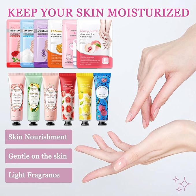 Hydrating Hand Masks, 6PCS Hand Mask Moisturizing Gloves for Men Women, Smooth Long Lasting Soft Exfoliating Hand Peeling Spa Mask Moisturizer Beauty Gift Set for Dry Cracked Rough Dull Hands（R)
