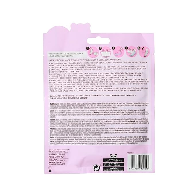 Oh K! Foot Peel Mask - Aloe Vera - Foot Peeling Mask for Dry Feet and Cracked Heels - Feet Exfoliant with Aloe Vera and Peach Extracts - 1 Pair (Pack of 2)