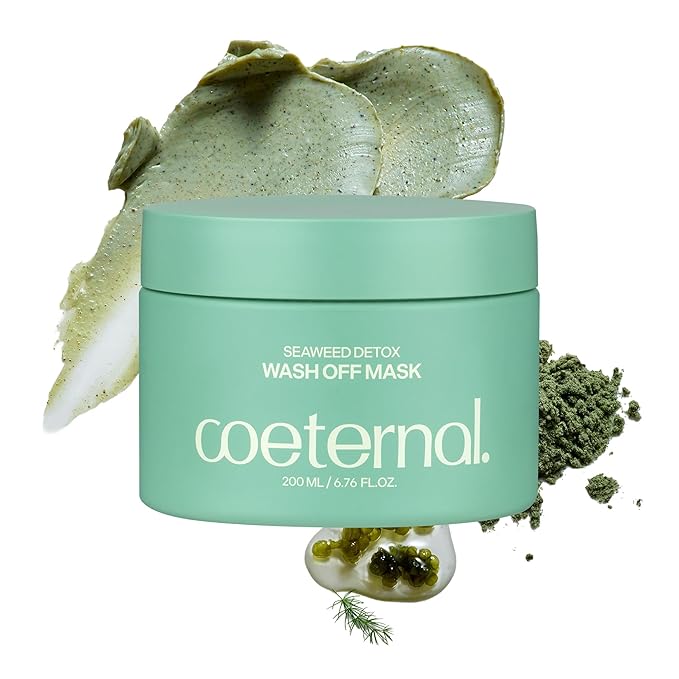Seaweed Detox Wash Off Mask, Cooling Korean Clay Mask with Bentonite, Kaolin, Glycerin & Seaweed Extracts for Pore Minimizing, Deep Cleansing, Non-Drying Mud Mask, 200ml / 6.76 fl.oz.