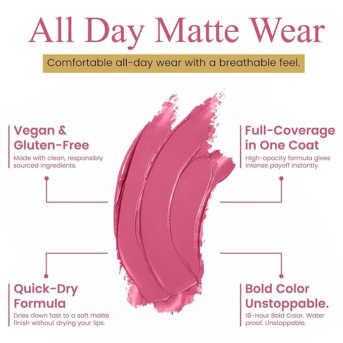 Matte Lipstick & Lip Liner Set for Women – French Kiss Shade – Long-Lasting Waterproof 2-in-1 Lip Kit – Smudge-Proof Liquid Lipstick with Precision Liner, Enriched with Vitamin E & Shea Butter