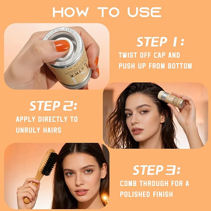 sam sugar Hair Wax Stick for Flyaways, Hair Finishing Stick with Boar Bristle Brush, Slick Back Hair Brush, Control Frizz & Smooth Baby Hairs for Slick Back Styles