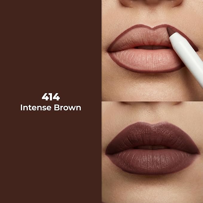 Lamel Gel Lip Liner Pencil - Intense Brown - 2-in-1 Waterproof Lip Liner - 8-Hour Wear, Creamy Texture, Sharpenable, High Pigment - Provides Smooth Finish or Full Coverage - N.414