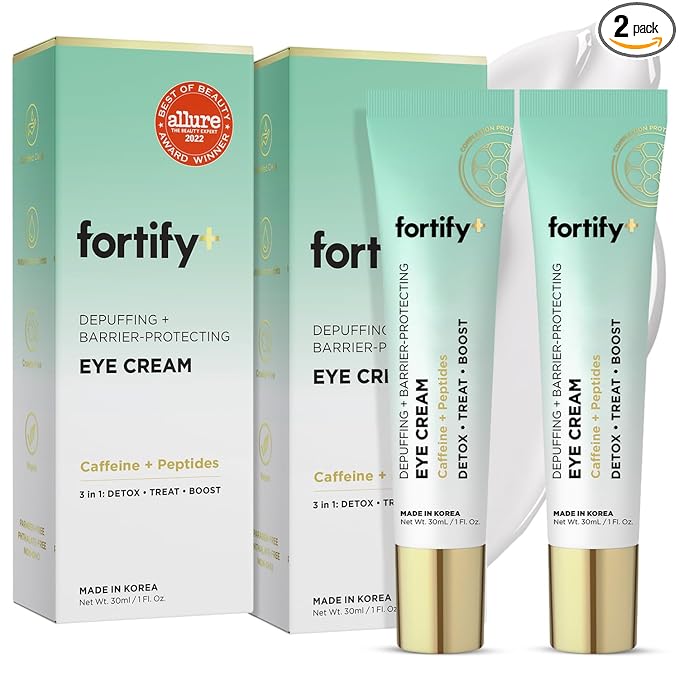 Fortify Skincare Under Eye Cream - Puffy Eyes and Dark Circles Treatment - Peptides, Hyaluronic Acid & Squalane - 3-in-1: Detox, Treat, Boost - Dermatologist Tested - Anti-Aging Korean Skincare - 2 Pk