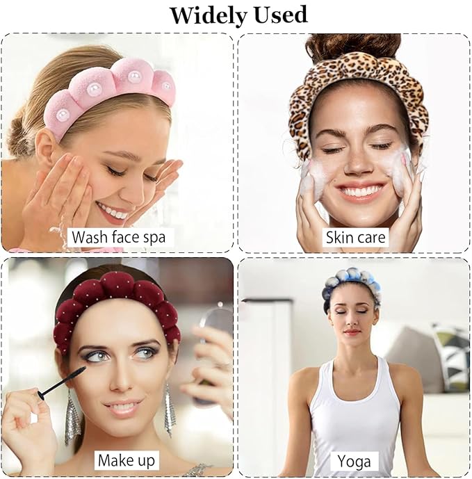 Spa Headbands Puffy Makeup Skincare Headbands for Washing Face or Facial, Terry Cloth Fabric Hairbands for Makeup Removal Shower Skin Treatment(Black/Blue Leopard)