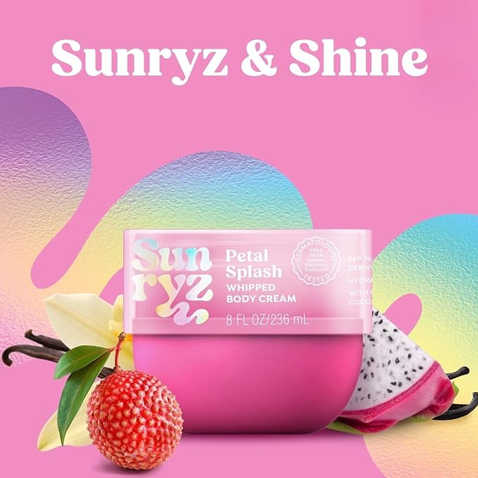 PDC Brands Sunryz Limited Edition Summer Scented Body Wash and Whipped Body Cream Duo, Petal Splash, 12 FL OZ Body Wash, 8 OZ Body Cream, 2 Piece Set