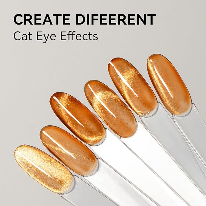 MAYCHAO 15ML Fall Amber Cat Eye Gel Nail Polish 1Pc Amber Brown Cat Eye Gel Polish Soak off Holographic Magnetic Nail Polish for Nail Art Manicure Salon DIY at Home, 0.5 OZ