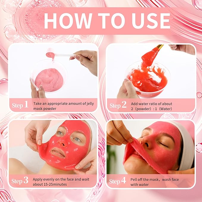 Hydro Jelly Masks for Women Home Spa,Hydrating & Moisturizing Peel-Off Rubber Gel Face Mask Skin Care,Professional Jelly Mask for All Skin Types 23 Fl Oz（Strawberry）