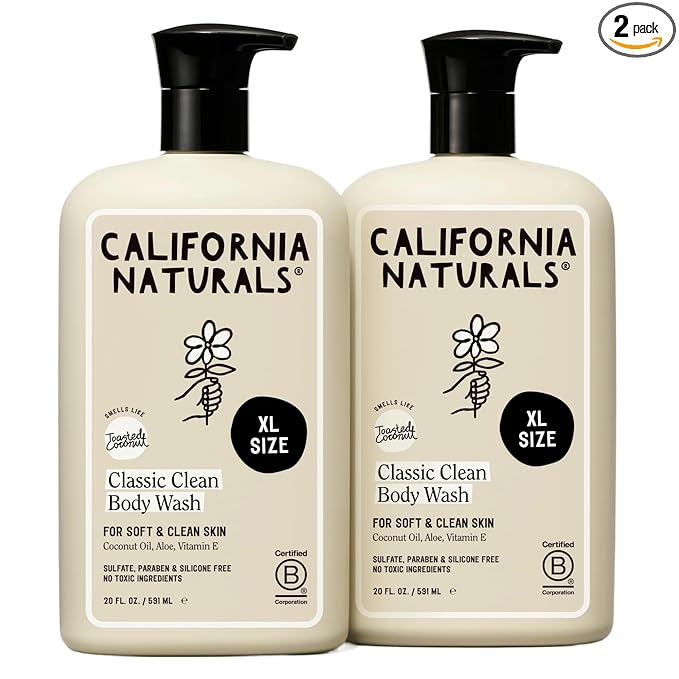 California Naturals Classic Clean Toasted Coconut Body Wash 2-Pack, Coconut Oil, Shea Butter & Aloe, Naturally Scented, Sulfate, Paraben & Silicone Free, 20 oz
