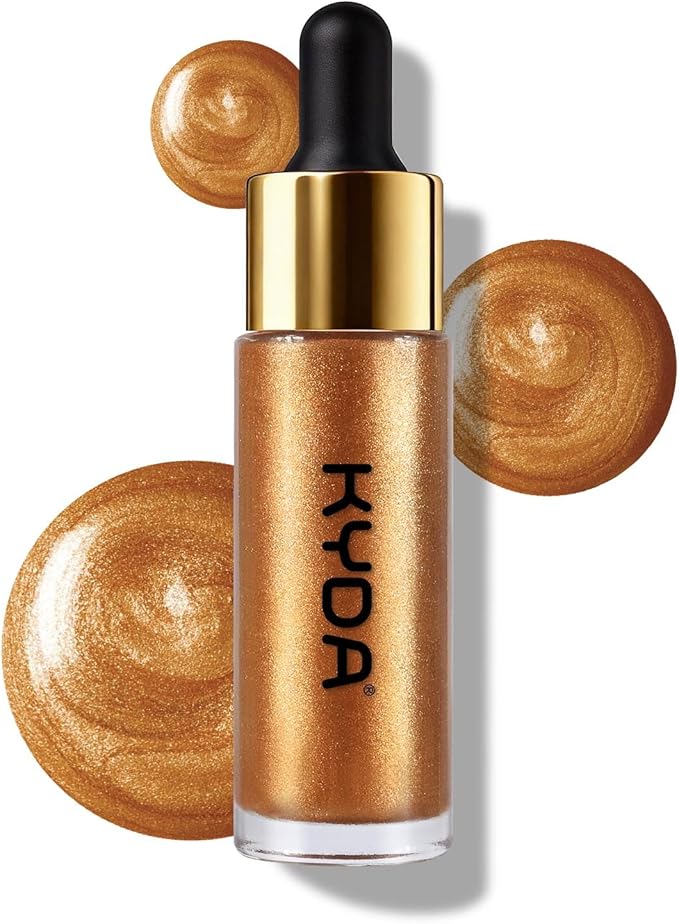 KYDA Liquid Highlighter Drops, Multiuse Liquid Glow Filter Makeup for Face & Body, Glowing Bronzer Drops with Skincare Formula, Radiant Glow Liquid Highlighter Makeup, Golden Brown