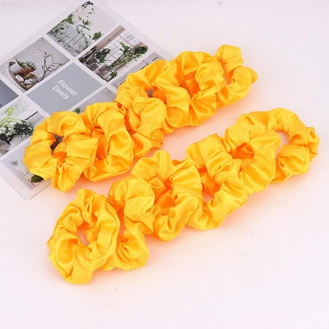 Silk Satin Scrunchies for Women Girls 12 PCS Yellow Hair Scrunchies Silk Satin Hair Ties for Thick Hair Bulk Hair Ties Hair Accessories