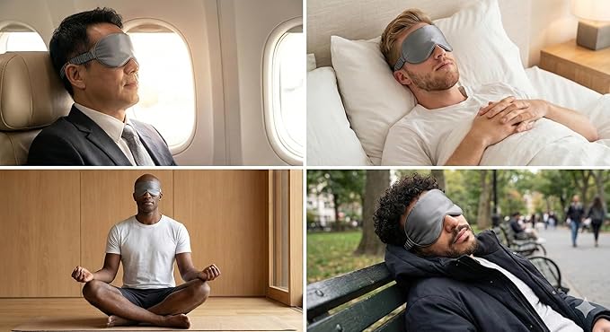 [1 Pack] QSYW Sleep Masks, Satin Eye Mask for Sleeping - Silky Eye Masks Bulk with Storage Bag & Elastic Strap,Black