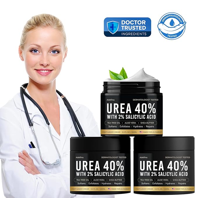 Adellina Urea Cream 40 Percent for Feet Maximum Strength, Urea Foot Cream for Dry Cracked Heels Feet Knees Elbows, 40% Urea Foot Repair Lotion 5.3 OZ