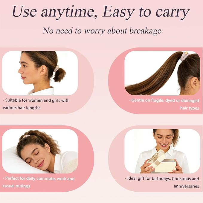 Silk Satin Hair Scrunchies for Women, 8 Pack Pink, No Crease, Frizz Control & Hair Breakage Reduction, Soft Hair Ties for All Hair Types, Elastic Hair Accessories for Daily Wear & Gift