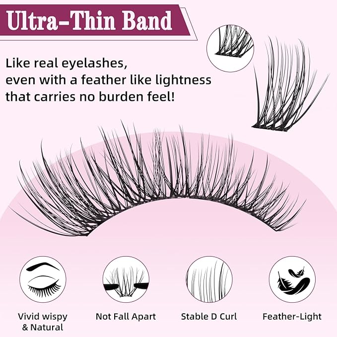 Natural Lash Clusters 10-18mm Mix D Curl Eye Lashes Wispy Lash Clusters False Eyelash Clusters DIY Eyelash Extensions Individual Cluster Lashes (U14 Lash Only)