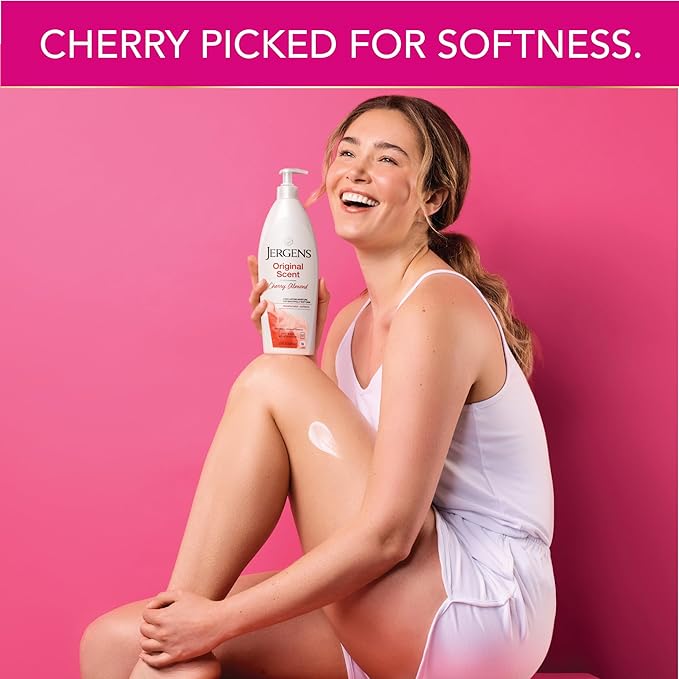 Jergens Original Scent Dry Skin Body Lotion, Hand and Body Moisturizer, Cherry Almond Essence, Dermatologist Tested, 32 Oz