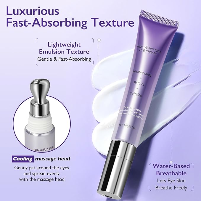 Advanced Triple-Action Eye Cream with Niacinamide, Retinol & Caffeine - Reduces Dark Circles, Puffiness & Fine Lines, Firms Delicate Eye Area, Anti-Aging Treatment for Brighter, Youthful-Looking Eyes